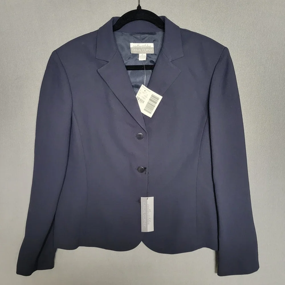 NWT‎ Casual Corner Collectibles Navy Blue 3-Button Blazer Jacket Size 16